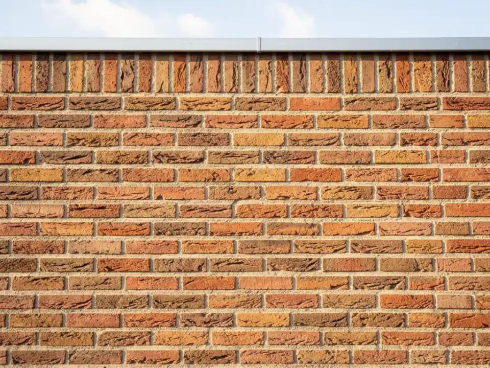 Close-up van schone, droge rode bakstenen met lichtgrijze voegen