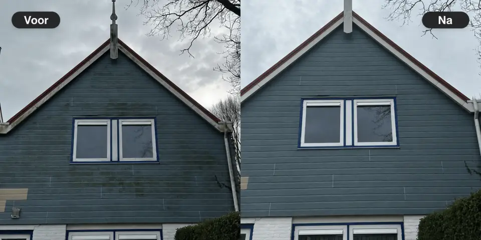 Houten chalet voor en na de reiniging
