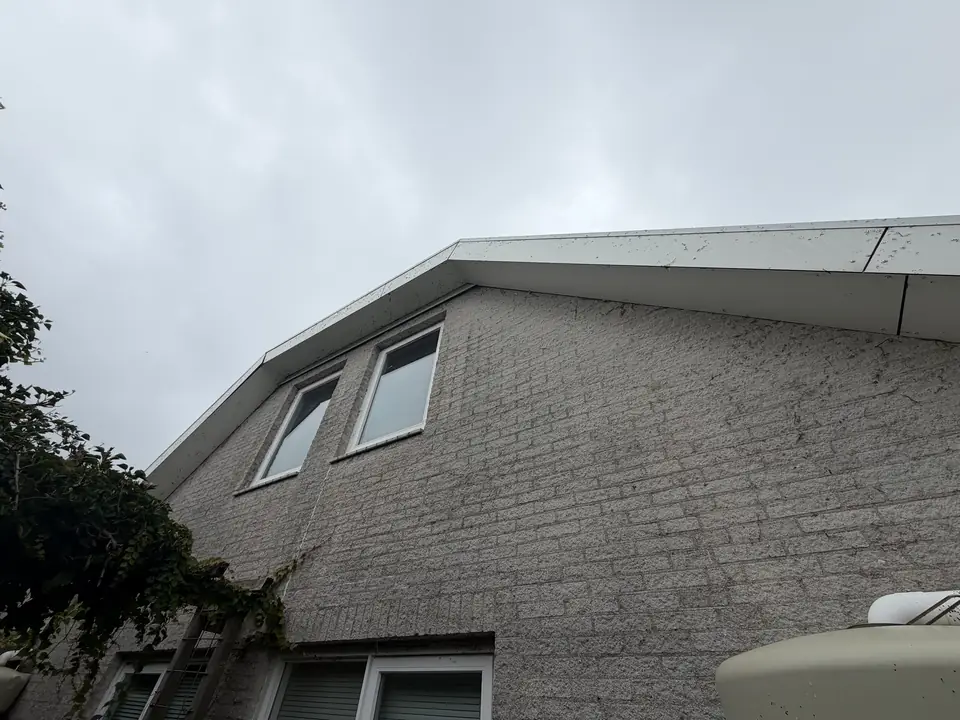 Dezelfde gevel zonder klimop en schoon