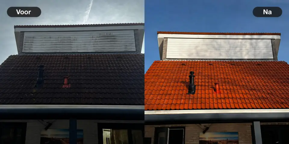 Pannendak voor en na de reiniging