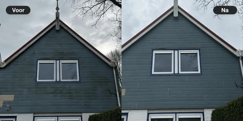 Houten gevel voor en na de reiniging